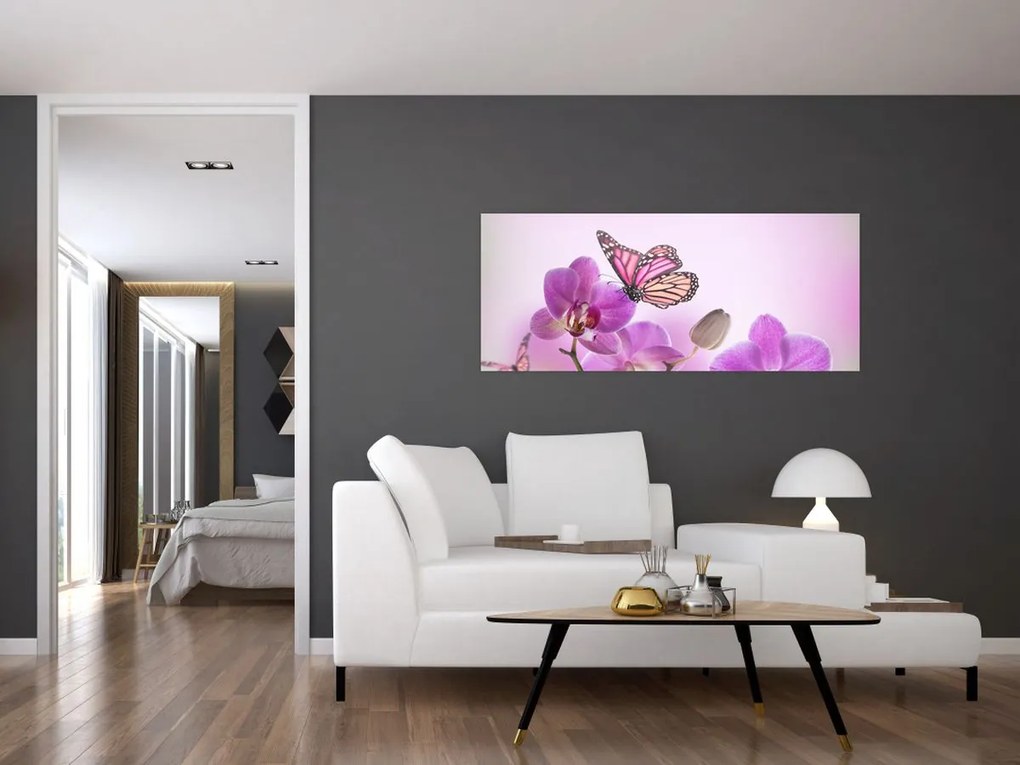 Kép - Pillangó orchidea virágon, lila (120x50 cm)