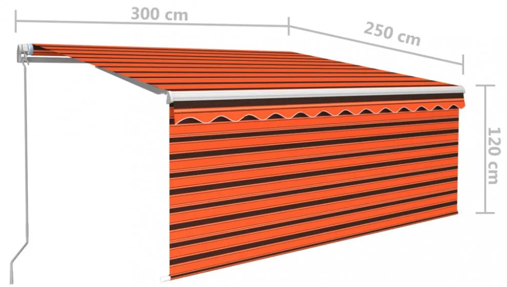 narancssárga-barna kézzel kihúzható LED-es napellenző 3 x 2,5m