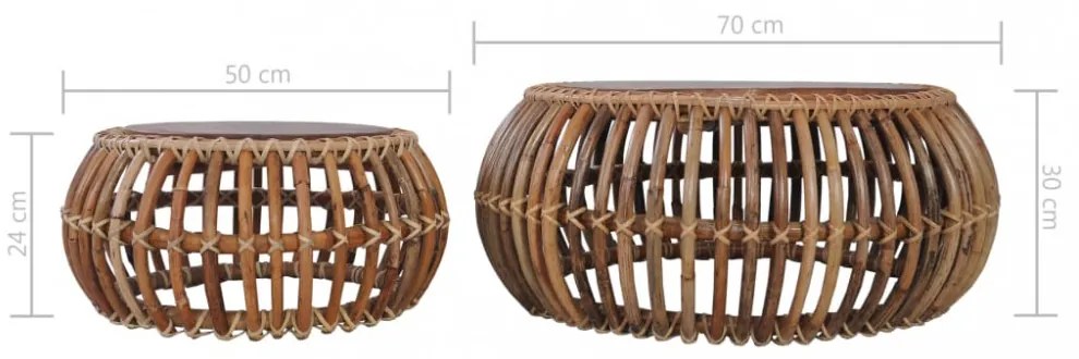 2 db természetes rattan dohányzóasztal
