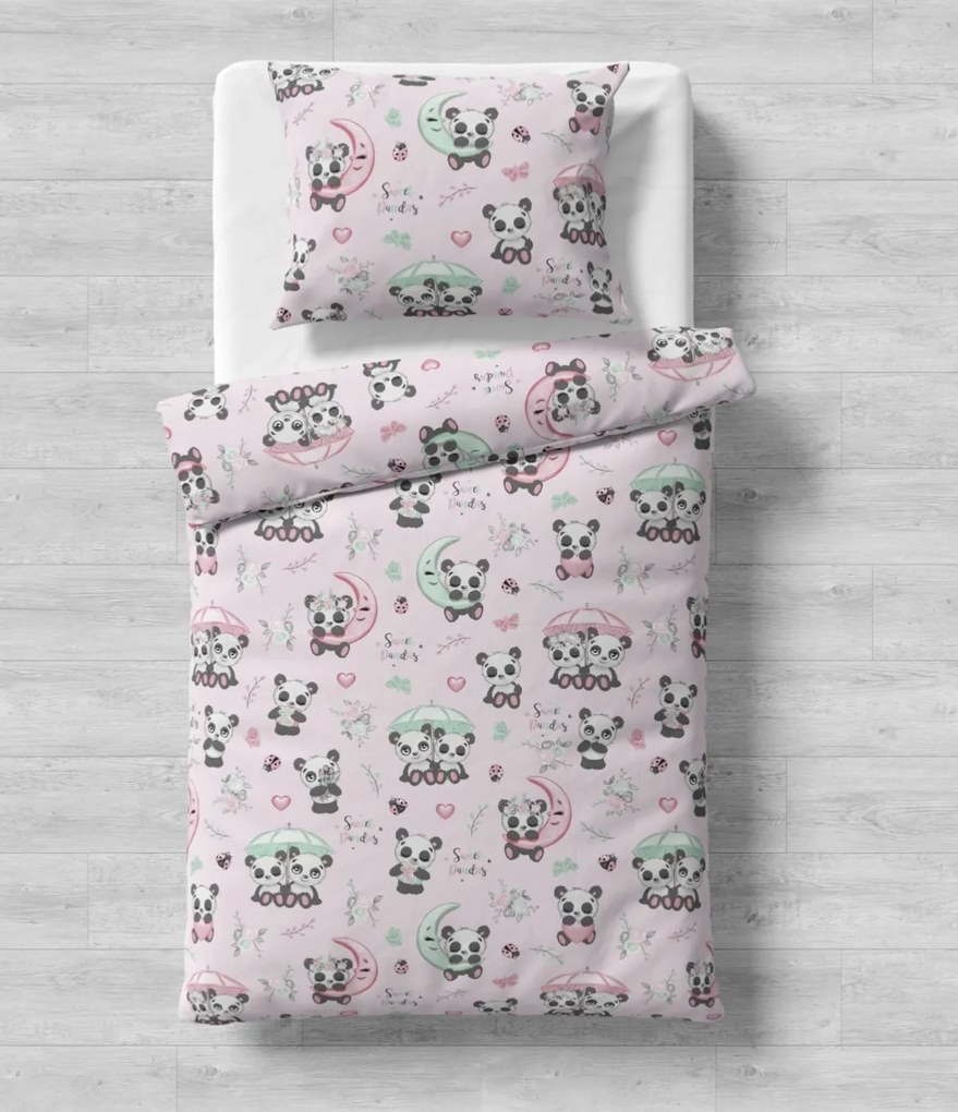 SWEET PANDAS gyermek pamut lepedő Ágynemű mérete: 90x135 cm, A csomag tartalma: Készletcsomagolás