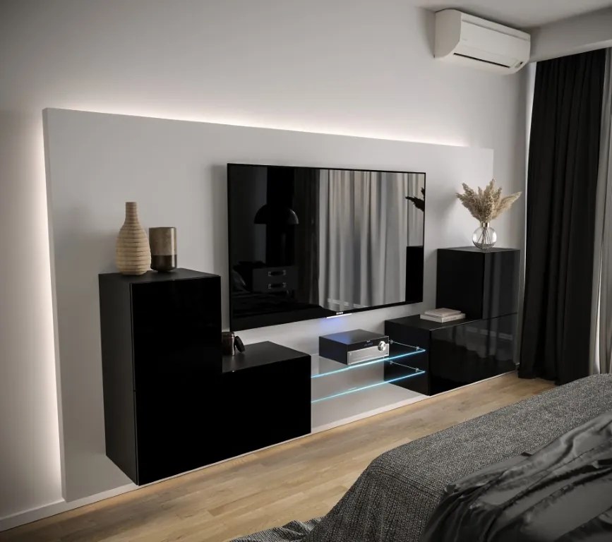 Prince Concept 96 nappali bútor szett magasfényű fekete (226 cm)