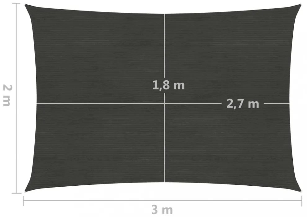 antracitszürke HDPE napvitorla 160 g/m² 2 x 3 m