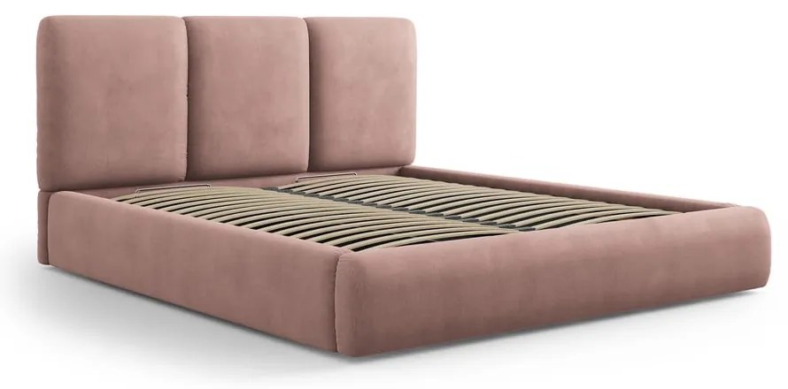 Világos rózsaszín kárpitozott ágyneműtartós franciaágy ágyráccsal 140x200 cm Brody – Mazzini Beds