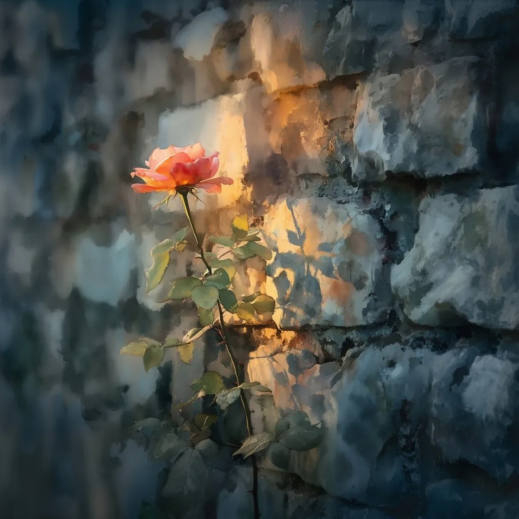 Canvas Vászonkép Lazac Rózsa Kő Fal Nosztalgia 40 x 40