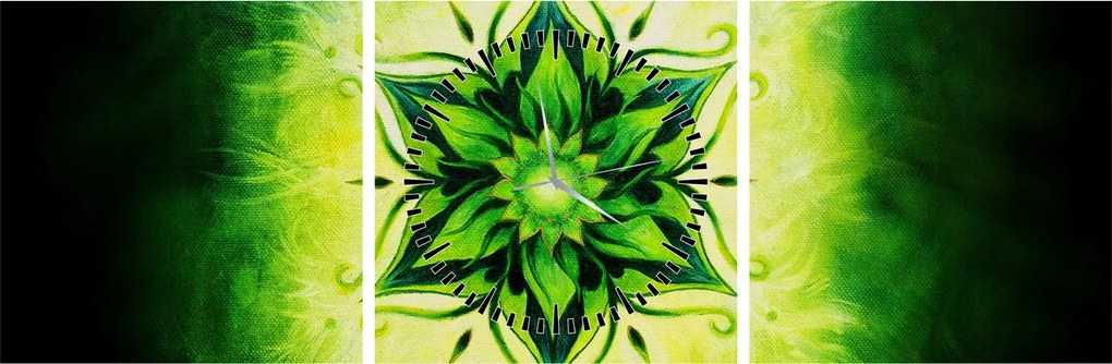 Kép - Virág mandala zöld háttérrel (órával) (90x30 cm)