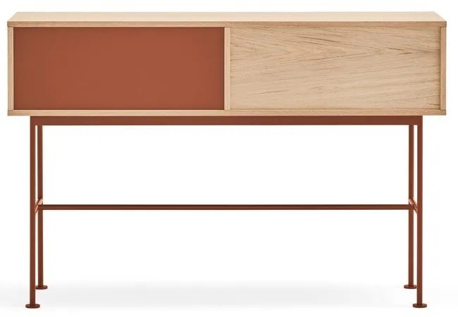 Yoko téglavörös konzolasztal tölgyfa dekorral - Teulat