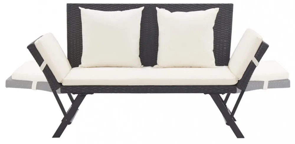 fekete polyrattan kerti pad párnákkal 176 cm