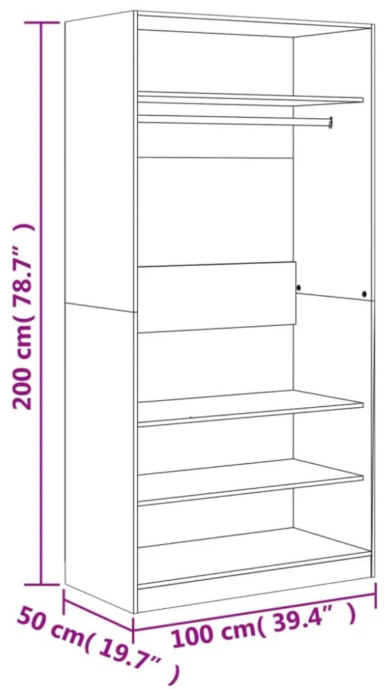 vidaXL szürke sonoma színű szerelt fa ruhásszekrény 100 x 50 x 200 cm