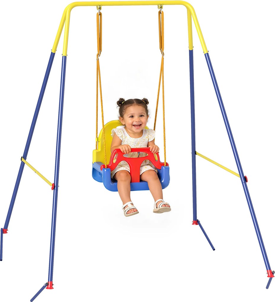 AIYAPLAY 3 az 1-ben állítható gyerekhinta háttámlával és biztonsági övvel — 9 hónapos kortól 8 éves korig, beltéri és kültéri, kék | Aosom