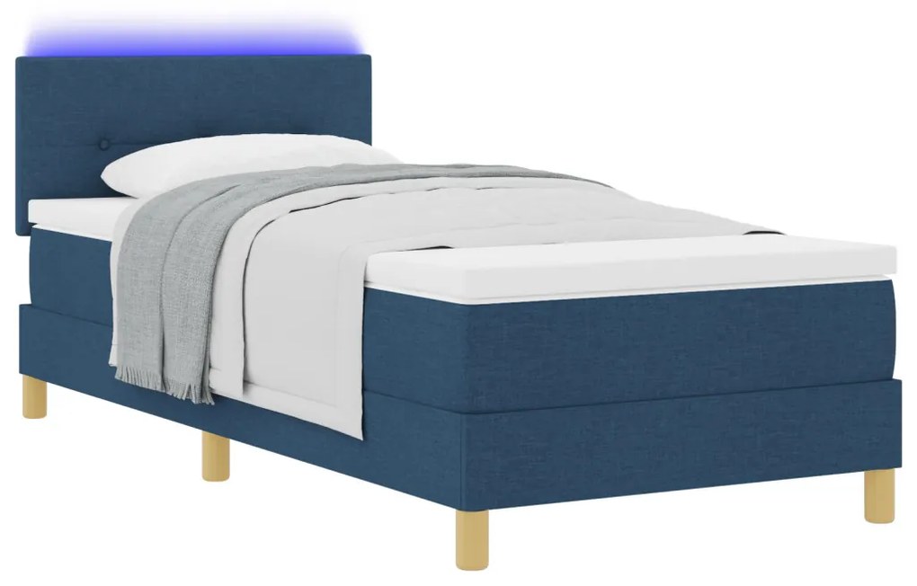 Box Spring Ágy Mattal & LED Kék 100x200 cm Szövet