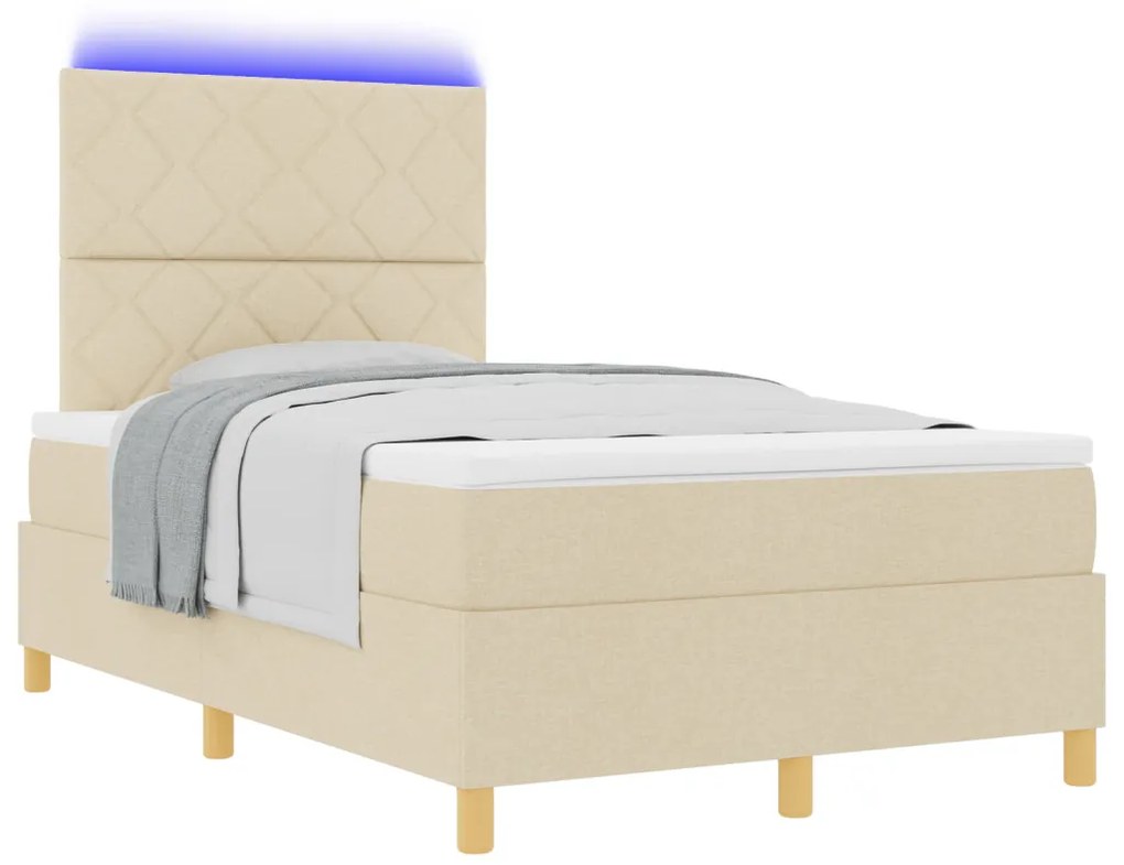 Box Spring Ágy Matraccal és LED Krém 120x190 cm Szövet