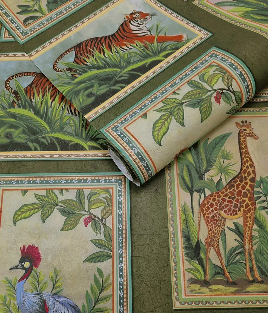 Holden Decor Wanderlust Menagerie zöld állatos vlies tapéta – 92011