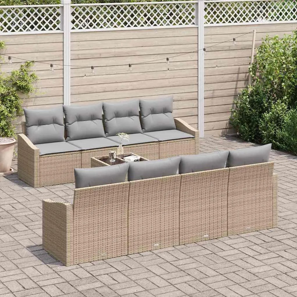 Kerti Kanapé Szett 9 pcs Beige és Világosszürke 55 x 55 x 37 cm