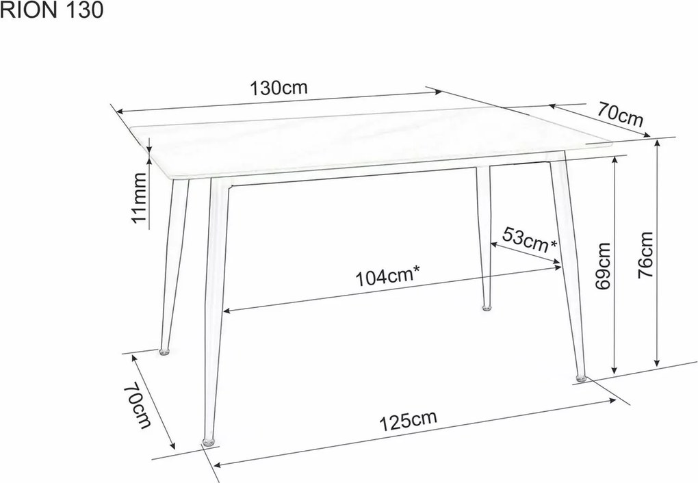 Étkezőasztal RION 130x70 cm kerámia lappal, fekete márvány