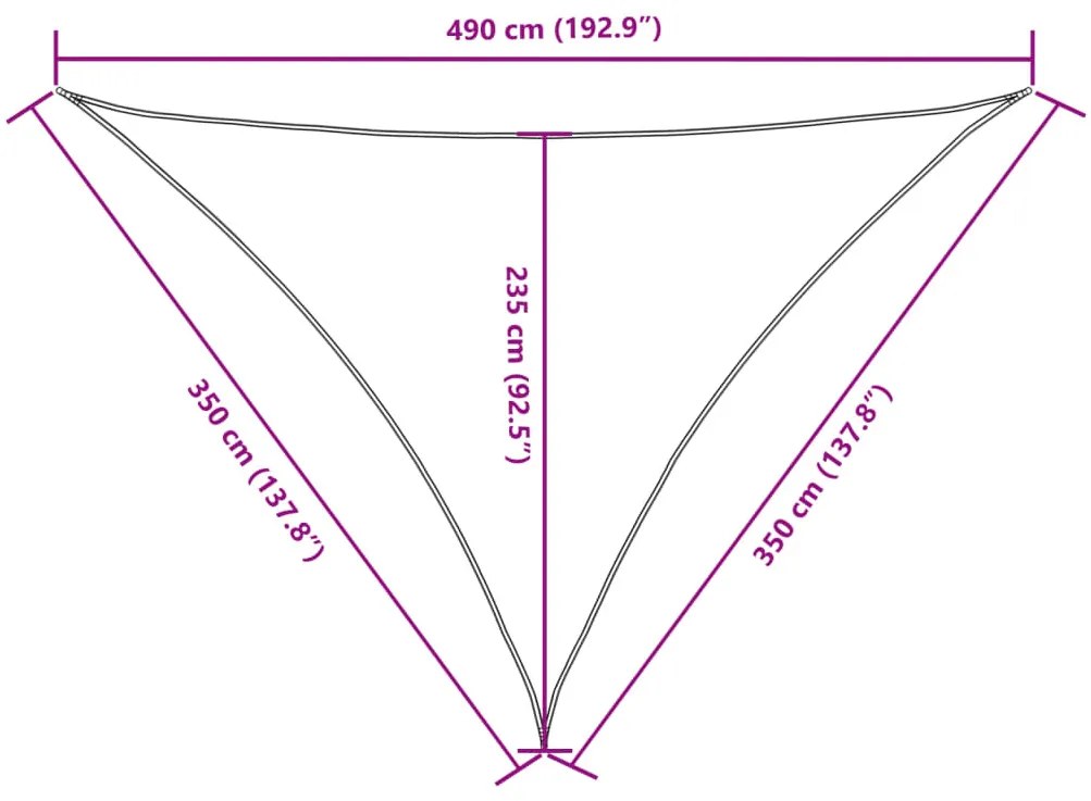 tópszínű háromszögű oxford-szövet napvitorla 3,5 x 3,5 x 4,9 m