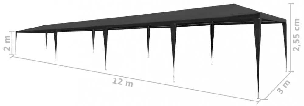 antracitszürke PE rendezvénysátor 3 x 12 m