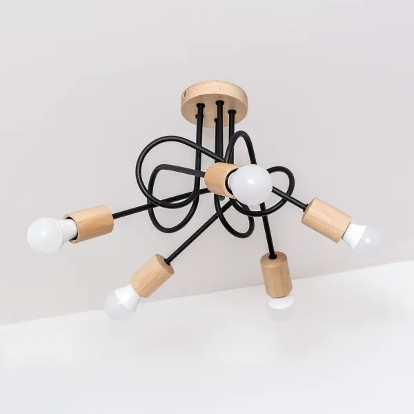 Felületre szerelhető csillár OXFORD 5xE27/15W/230V fenyő/fekete