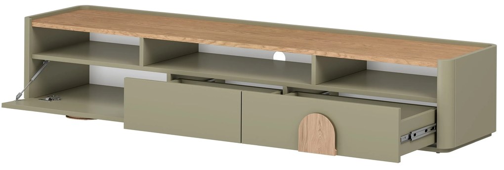Amilio TV szekrény 200 cm - eukaliptusz / baltic dune tölgy / natúr tölgy fogantyúk