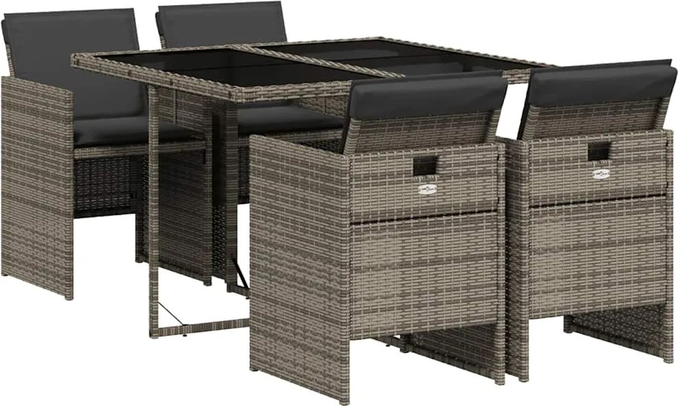 vidaXL 5 részes szürke polyrattan kerti étkezőgarnitúra párnával