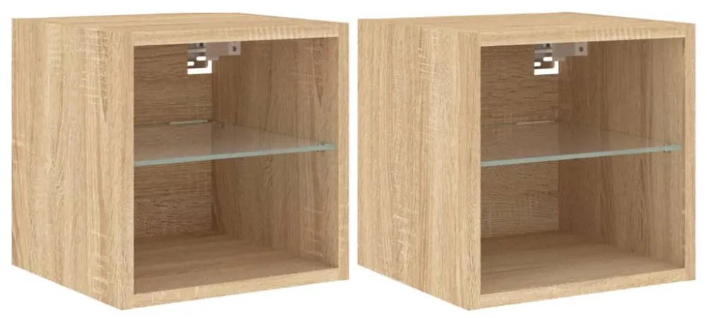 2 db sonoma tölgy fali TV-szekrény LED-ekkel 30x28,5x30 cm
