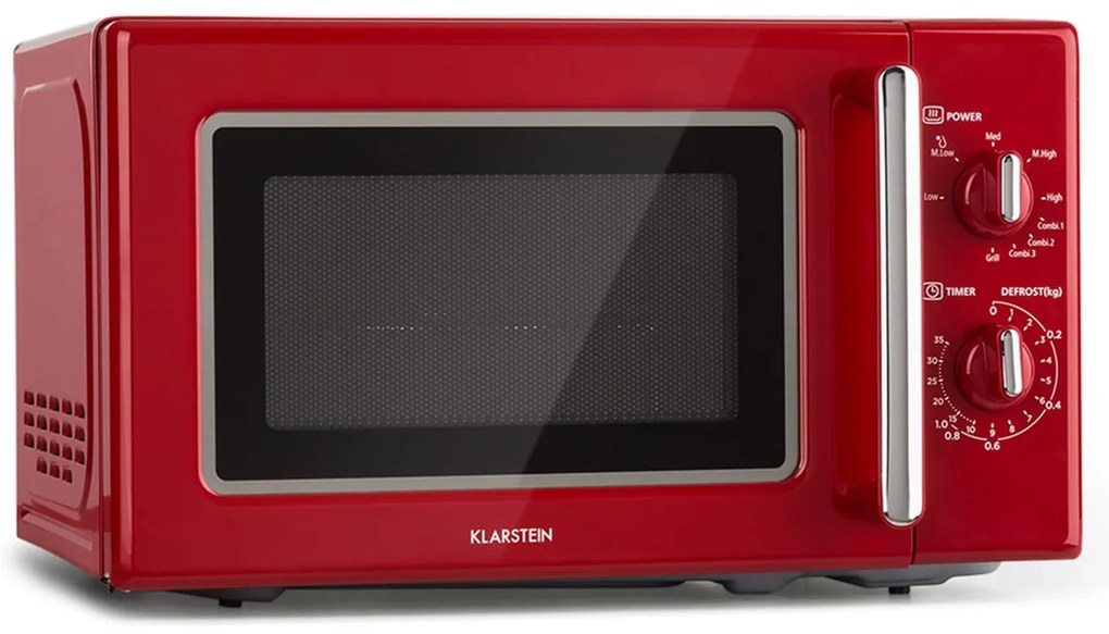 Klarstein Caroline, mikrohullámú sütő, 20 l, 700/1000 W, Ø 25.5 cm, QuickSelect, retró, piros