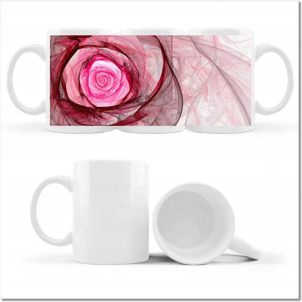 Nyomott mintás bögre Rózsaszín fraktál rózsa