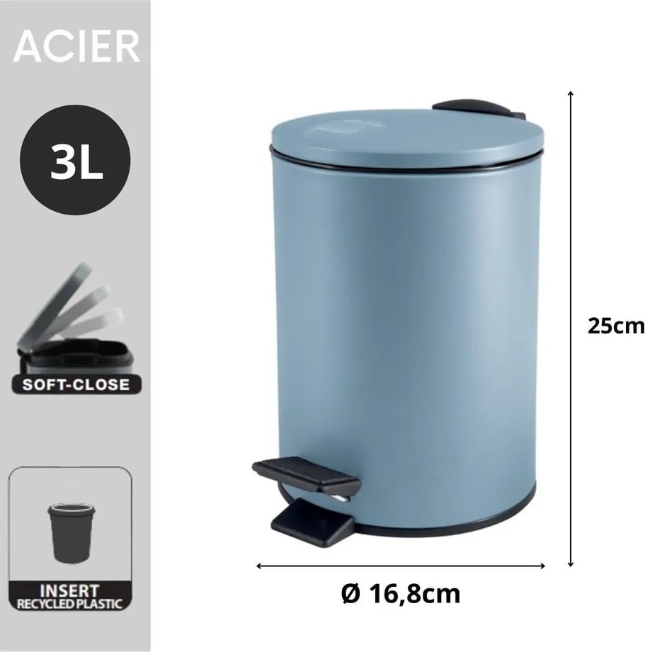 Világoskék acél pedálos szemetes 3 l Adelar – Spirella