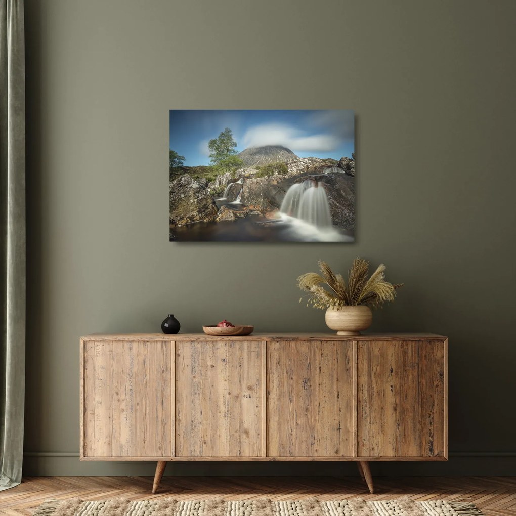 Vízesések és hegyek képe (üvegen) (70x50 cm)