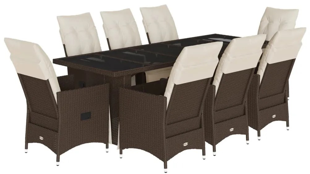 9 részes barna polyrattan kerti bisztrógarnitúra párnákkal