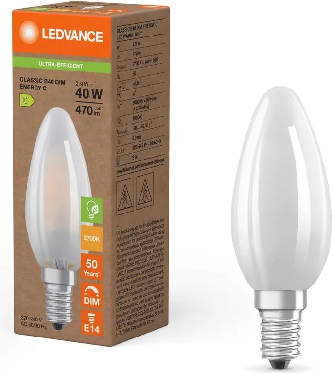 Led izzó Gyertya E14 B35 2.9W 470lm 2700K Meleg 300° Tompítható