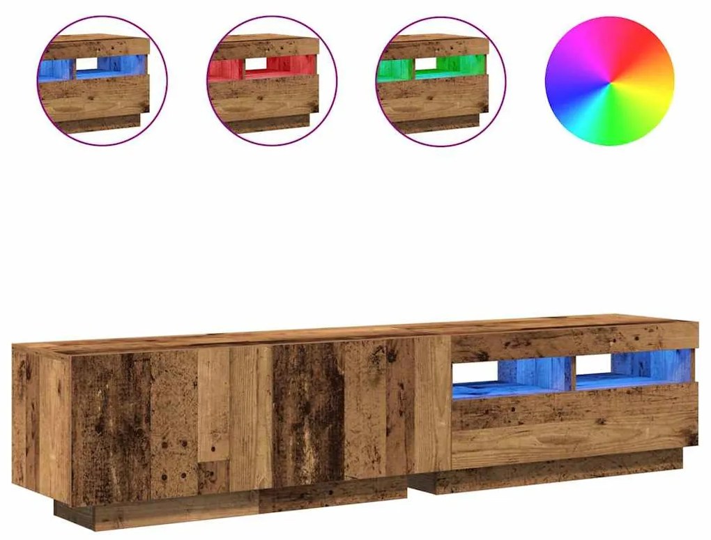 antik fa színű szerelt fa TV-szekrény LED-ekkel 180x35x40 cm