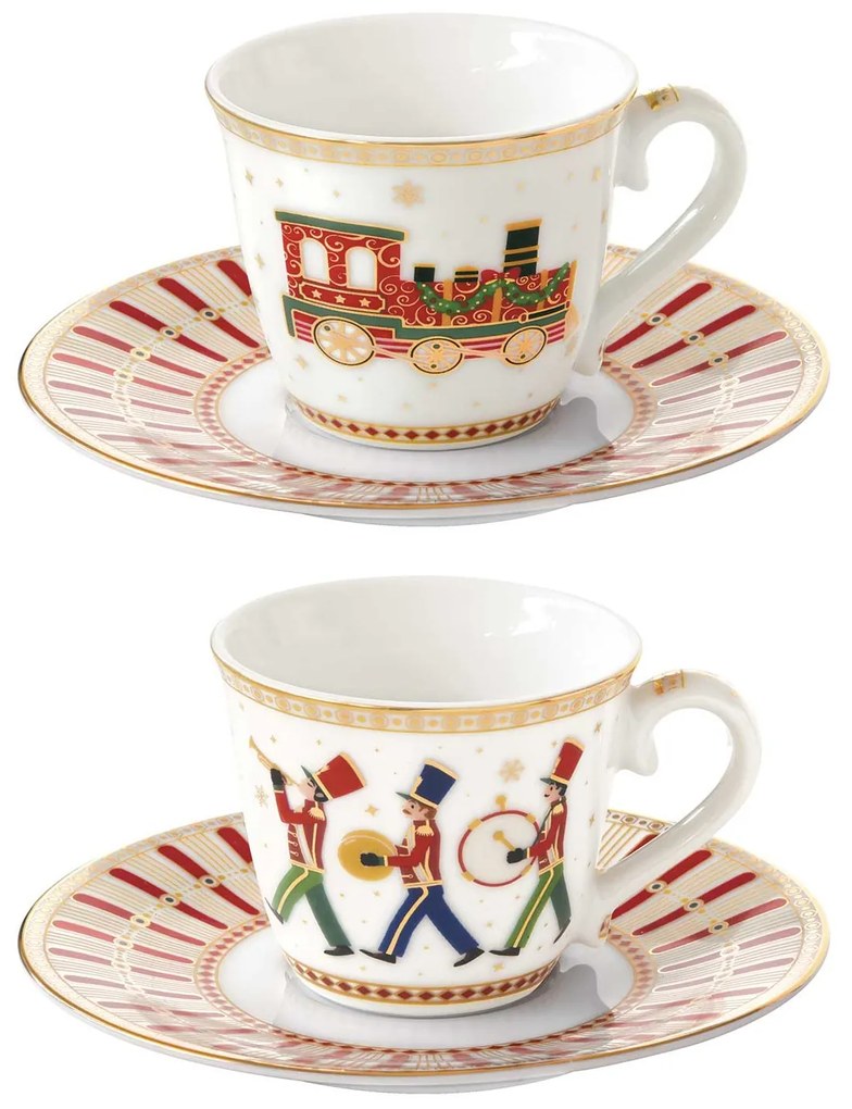 Karácsonyi porcelán kisvonatos eszpresszó kávés csésze szett aljjal Polar Express