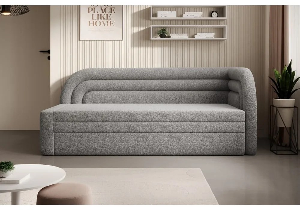 Szürke buklé kinyitható-tárolóhelyes kanapé jobb oldali 223 cm Fabillo – ELTAP