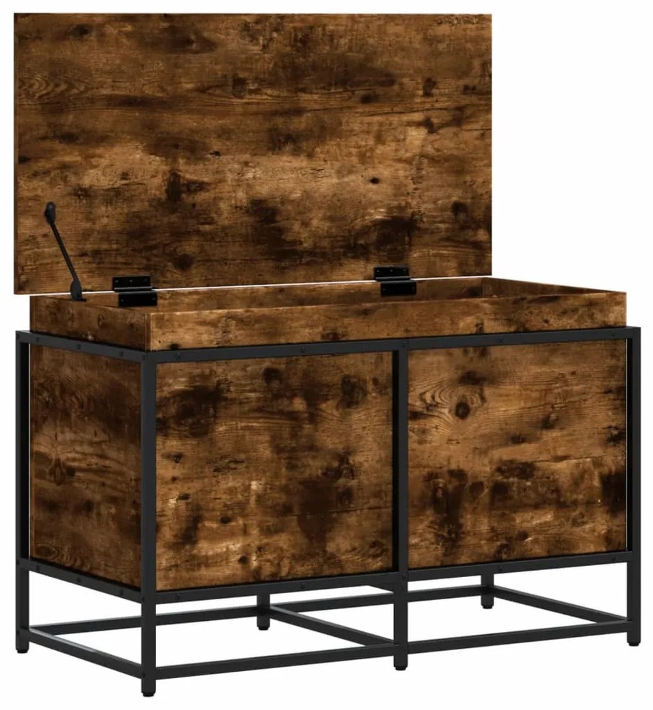 füstös tölgy színű szerelt fa tárolóláda fedéllel 80x40x51,5 cm