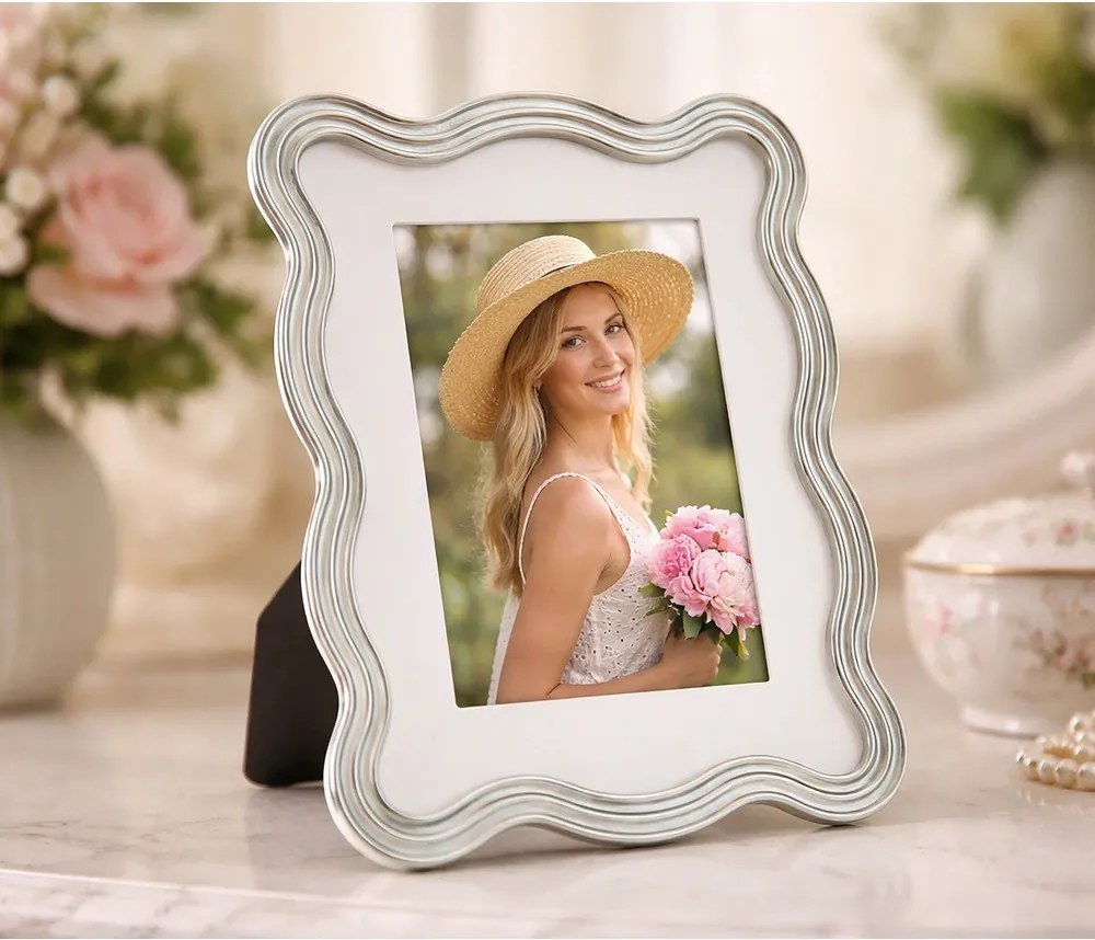 Világoskék-ezüstszínű fém-üveg álló képkeret 17,5x22,5 cm Elizabeth – Mauro Ferretti