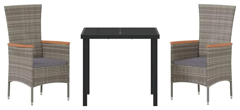 Kert étkező szett párnával 3 pcs Szürke Poli rattan