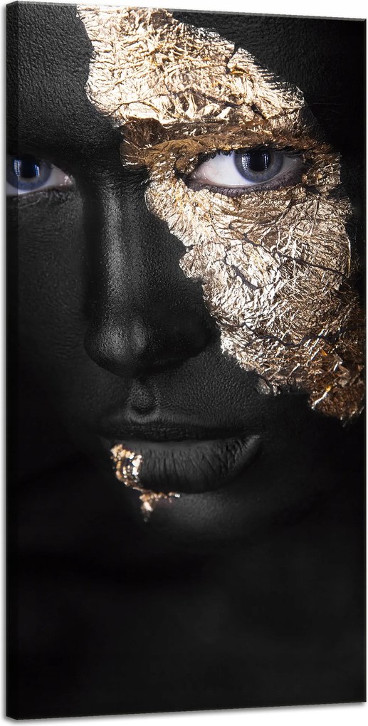 Vászonkép Fekete arc aranyra festve 40x80 cm