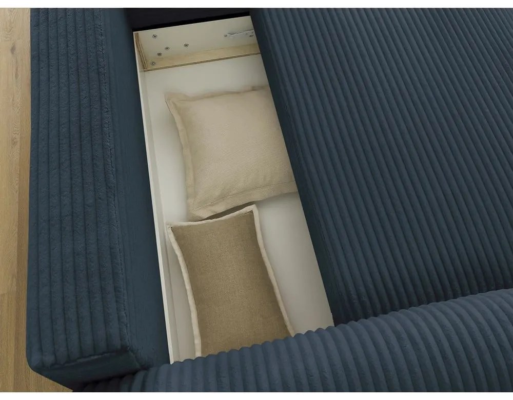 Sötétkék kordbársony kinyitható sarokkanapé (jobb oldali) Lucien – Bobochic Paris