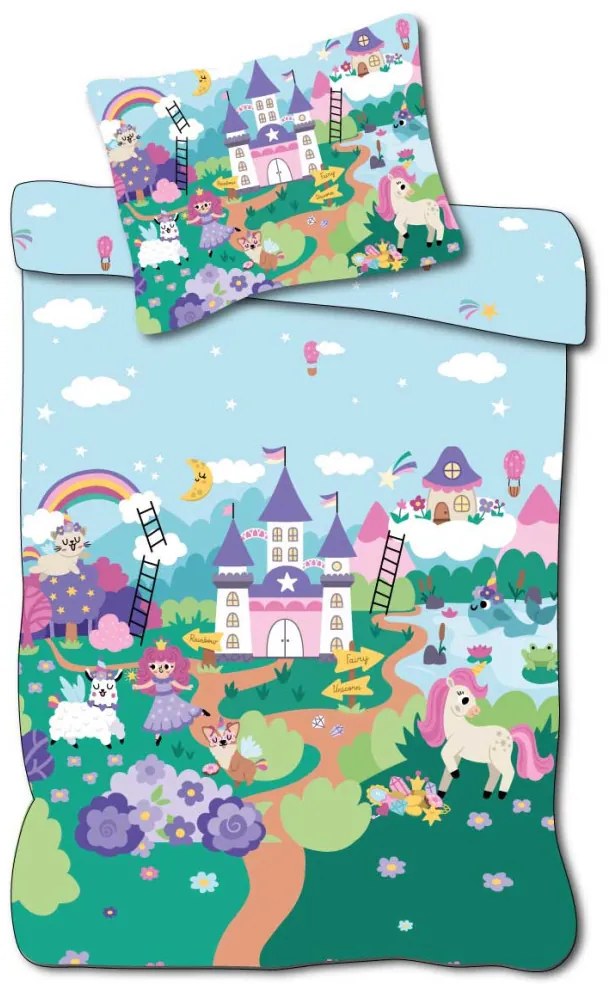 Unikornis Fairyland gyerek, ovis ágyneműhuzat 100×135cm, 40×60cm