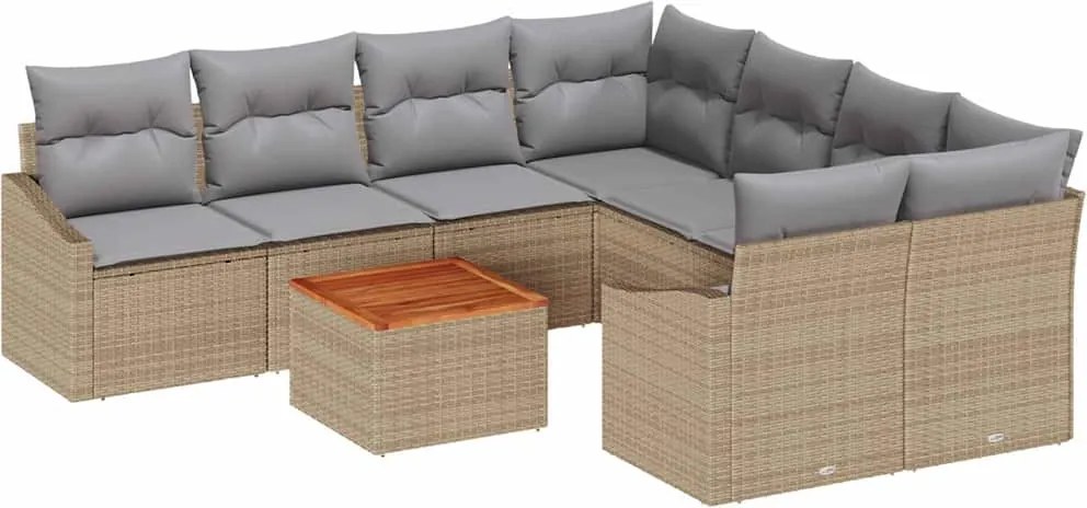 vidaXL Kerti Kanapé Szett 9 pcs Beige és Világosszürke polirattan