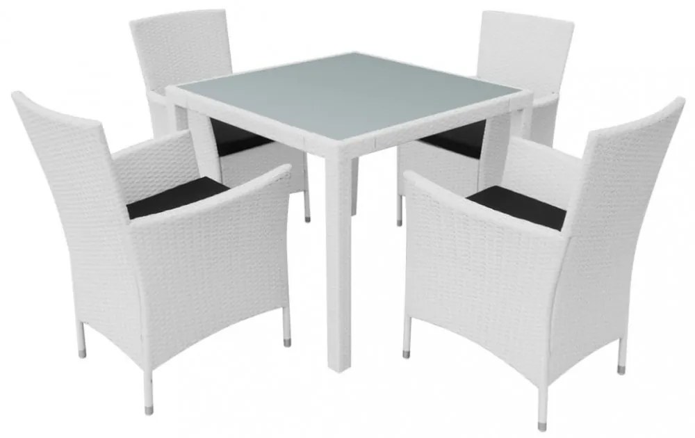 5 darabos krémfehér kültéri polyrattan étkezőkészlet
