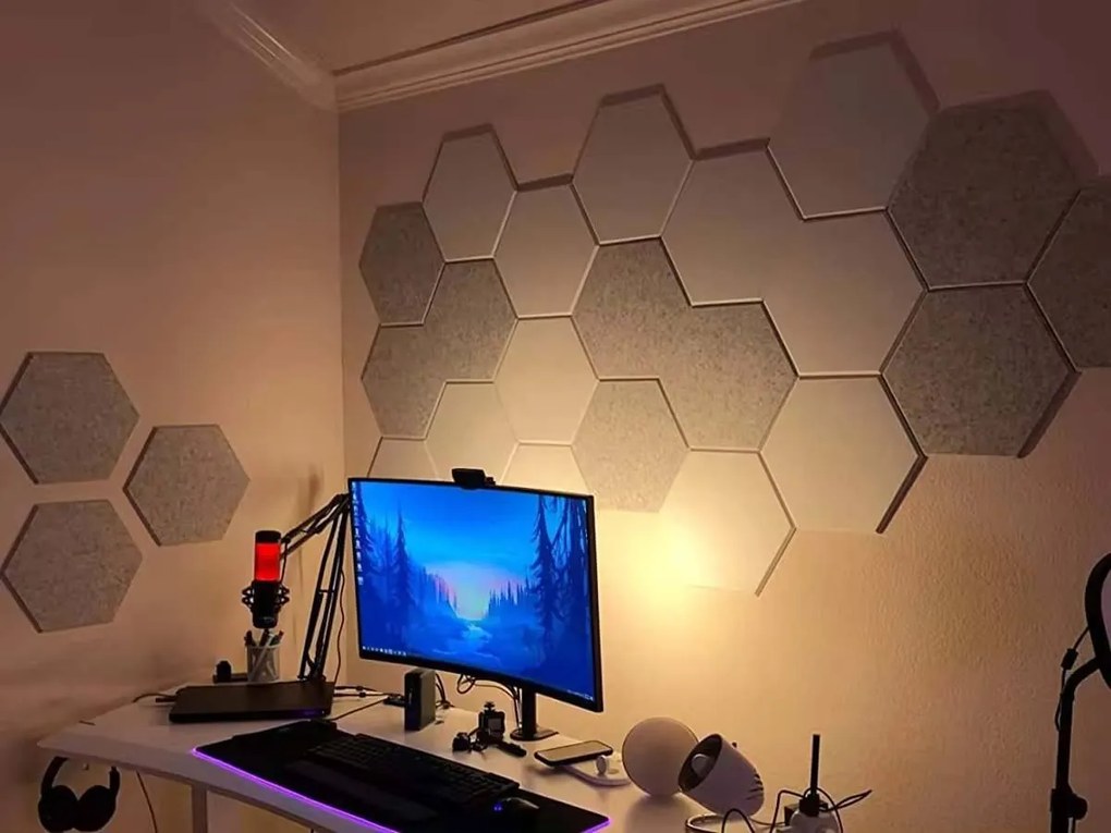Bilnora extra sűrű hatszögletű öntapadós akusztikus falpanel szobába 9mm vastag 50*50 cm - 01 Fehér