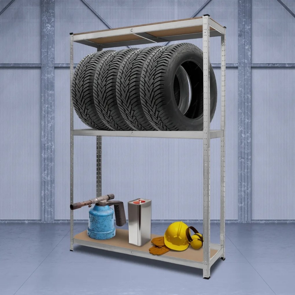 TYRE abroncstároló polc, 120x40x180cm, max 795kg, ezüst/világosbarna Jurhan
