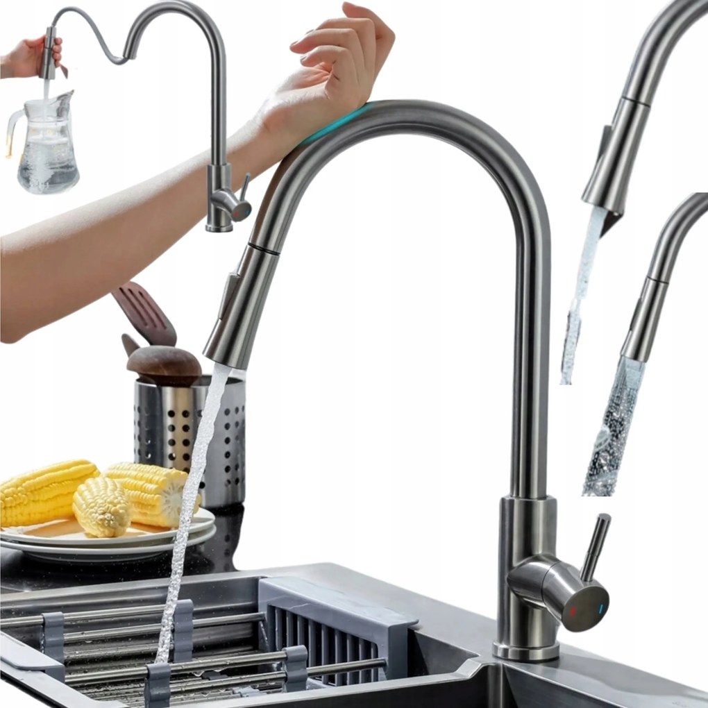 Konyhai csaptelep kihúzható kifolyócsővel Érintőképernyős Ezüst 360 Modern Készlet