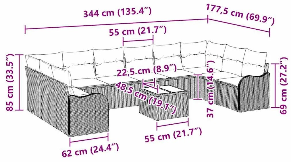 Kerti Kanapé Szett párnával 11 pcs Barna és fehér Poli rattan