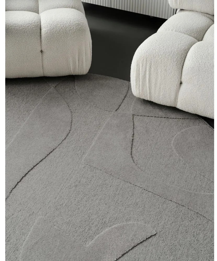 Szürke gyapjú kerek szőnyeg ø 120 cm Morphic Botanica – Agnella