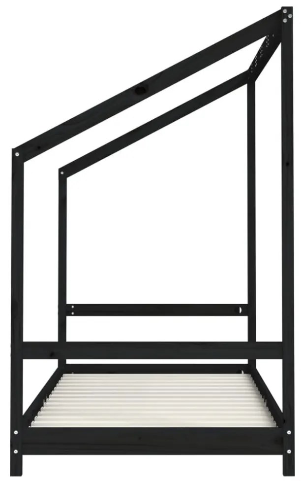 fekete tömör fenyőfa gyerekágykeret 2 x (90 x 190) cm