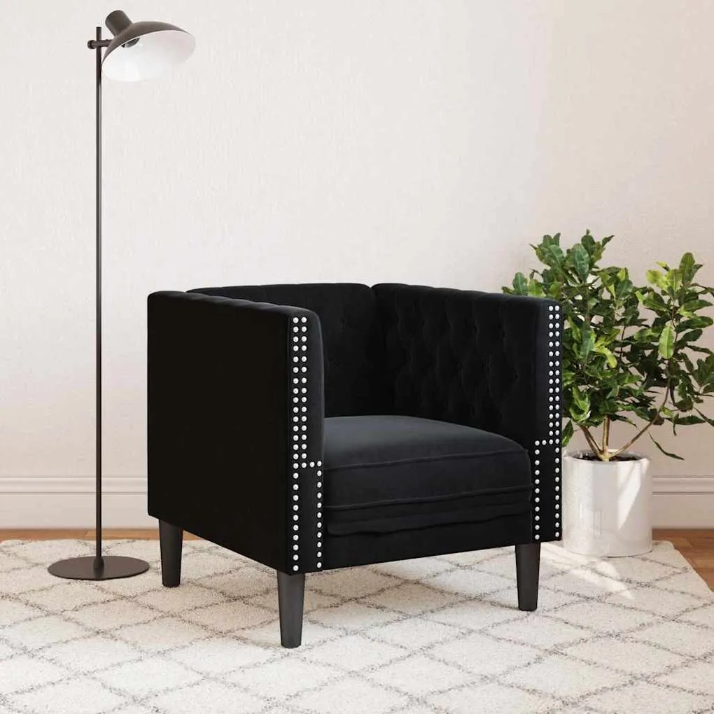 Chesterfield Kanapé Szék Fekete 71 x 74.5 x 70.5 cm Bársony
