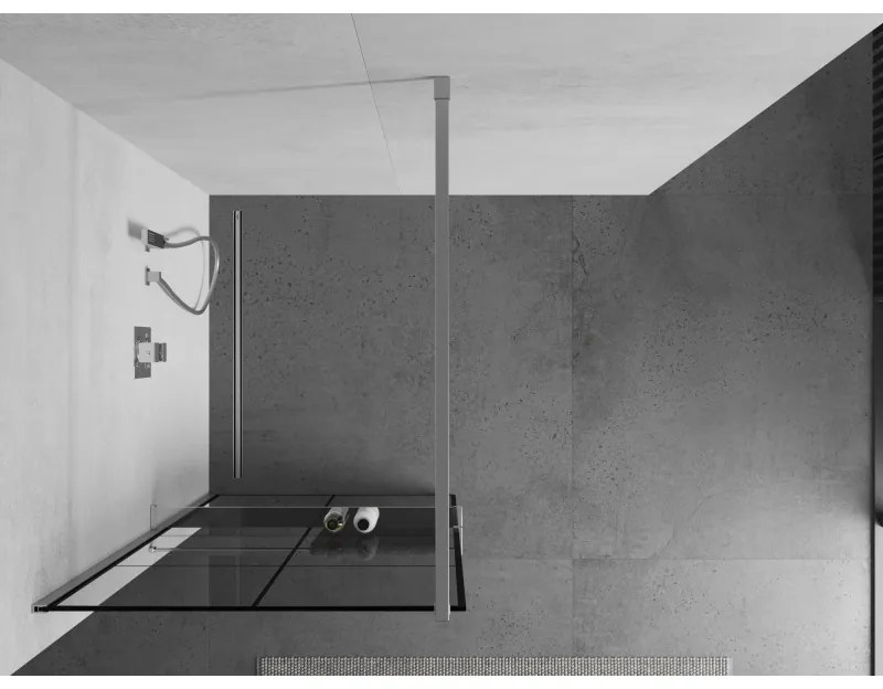 Mexen Kioto +, zuhanyparaván polccal és törölközőtartóval 90 x 200 cm, 8mm átlátszó üvegmintás fekete keret, króm profil, 800-090-121-01-77