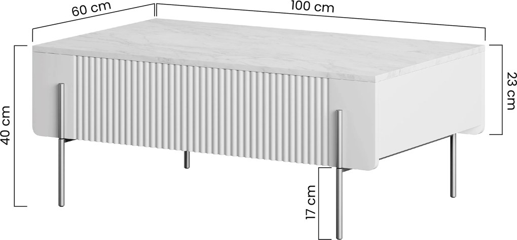Malmi dohányzóasztal fiókokkal 100 cm - kasmír / arany lábak
